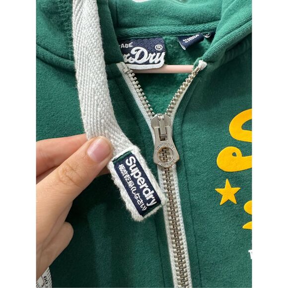 SuperDry Japan size Medium Zip Up Hoodie Green Yellow - Picture 4 of 10